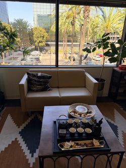 Leather sofa with table
