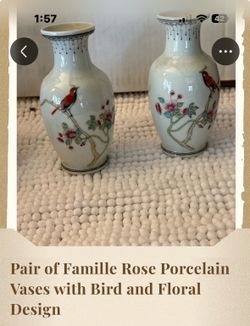 Pair of Famille Rose Porcelain Vases