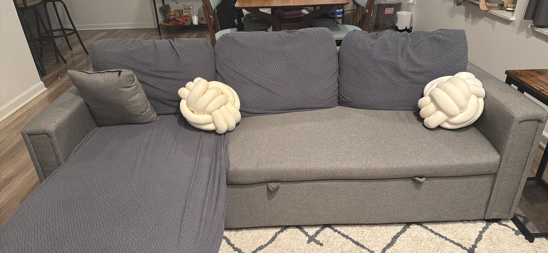 Light Grey Small Sectional/Pullout Couch