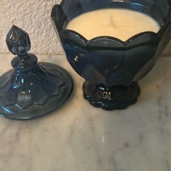 Blue Glass Candle With LidTwo
