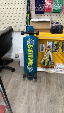 Teal Longboard Skateboard with Graphic Deck
