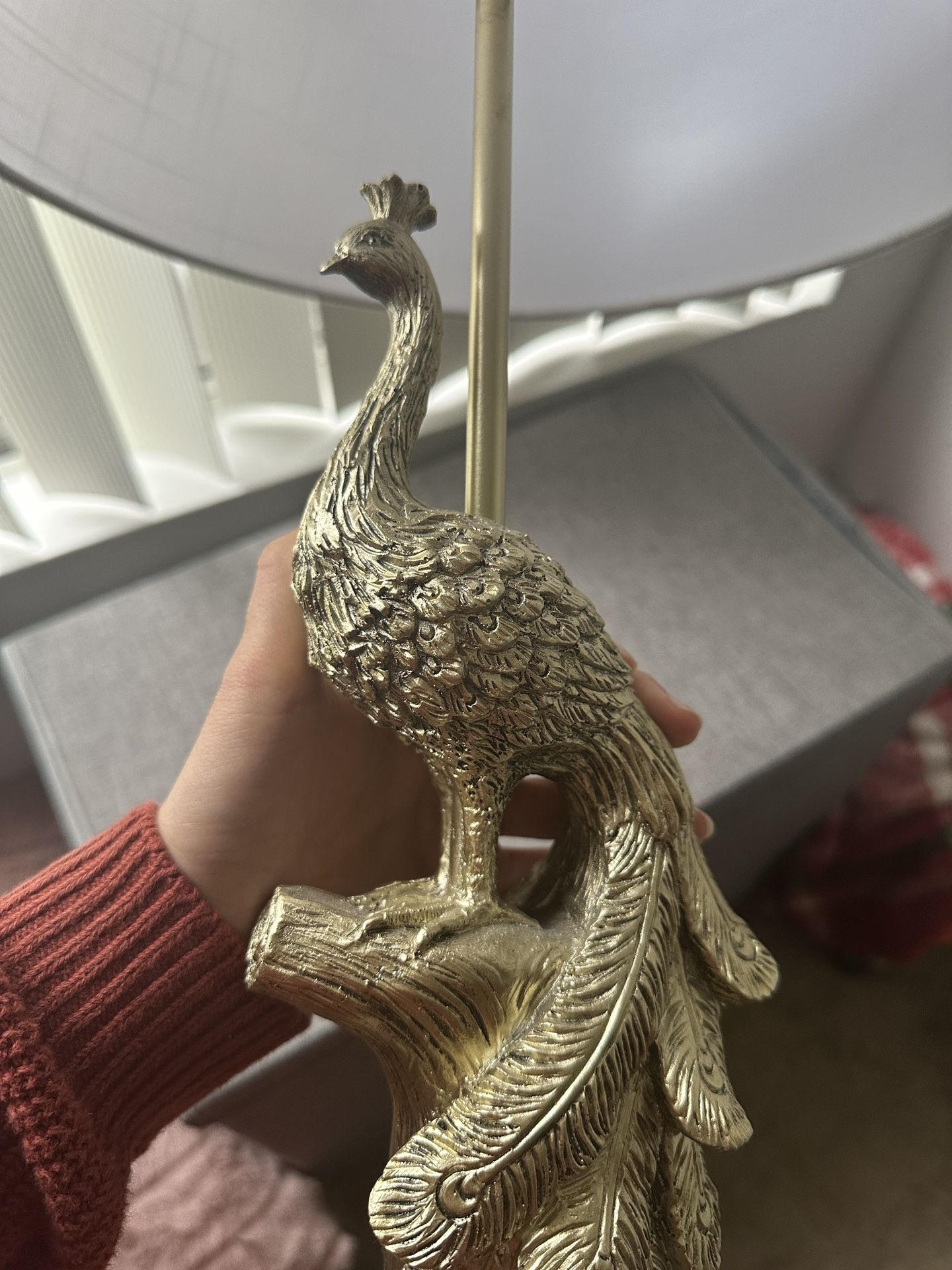 64 Cm Gold And White Peacock Lamp