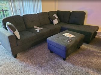New in box black gray linen sectional special
