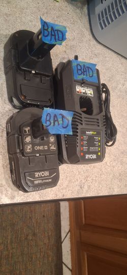READ !! - BAD - NO WORKING 18v ryobi p118 charger & x2 P102 lithium ion battery - NO GOOD - drill tool cordless