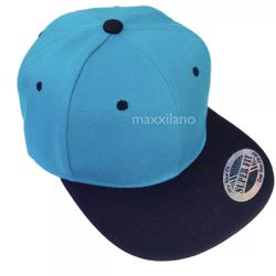 LOGA Teal and Black  Blank Plain Polyester Snapback Hat Plastic Snap Flat Visor High Crown