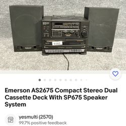 Emerson AS2675 Compact Stereo Dual Cassette Deck With SP675 Speaker System