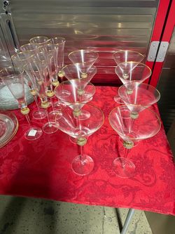Z Gallerie Gold Rim Crystal Martini Glasses and Champagne Flutes Set