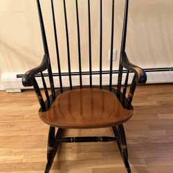 Hitchcock Stenciled Rocking Chair Black Gold Fruit Basket Signed Hitchcocksville CT Vintage