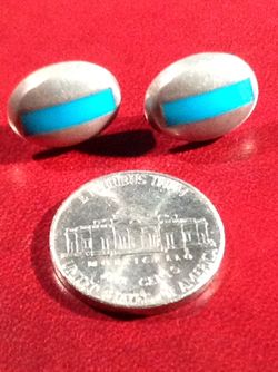 TURQUOISE COLOR OVAL STERLING FRICTION POST EARRINGS
