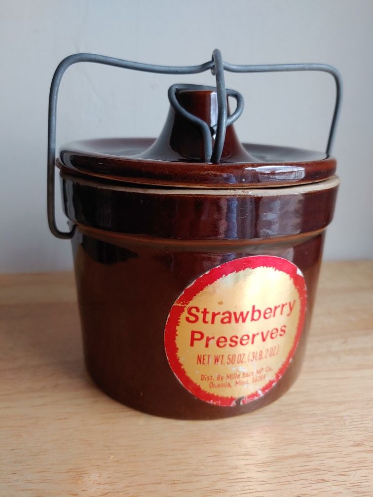 Vintage Stoneware Crock Jar Brown Glaze Clay Canning Preserve Pot Canister Locking Lid Cheese Container Food Storage