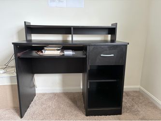 (50% Price Drop) Computer Desk with Hutch - Black - Keyboard Tray & Storage - Good Condition