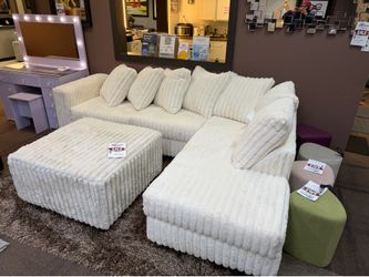 Cream fabric sectional