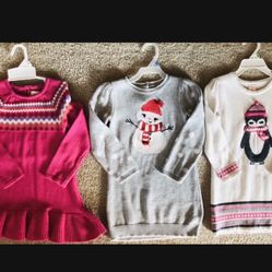 4T 5T 3T girl toddler Gymboree Christmas holiday warm sweater-dress snowman penguin scarf hat pink red 