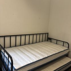 Twin Size Black Metal Trundle Day Bed With Mattress 