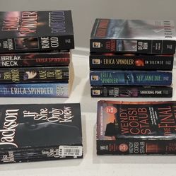 Lot of 10 Mystery / Thriller Paperback Books By Authors Erica Spindler (8), Jackson (1) & Staub (1)