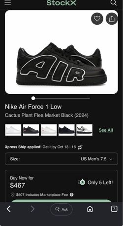 Nike Air Force 1 Low Cactus Plant Flea Market Black (2024) Size 7.5