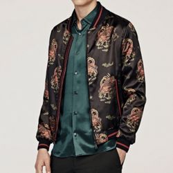 Zara Black Satin Bomber Jacket - Small
