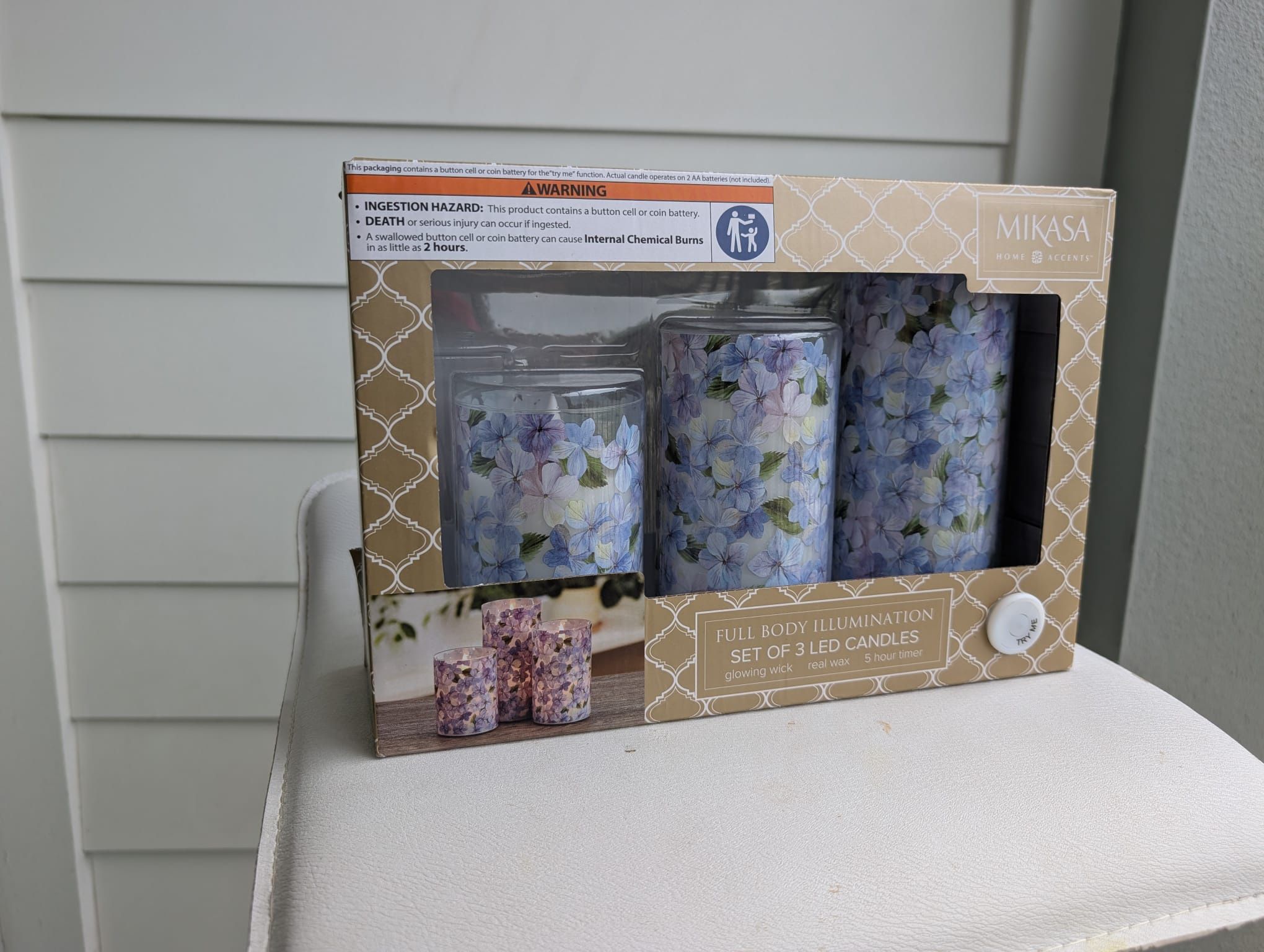 ✨ Mikasa LED Candle Set – Floral Design – Set of 3 – New in Box