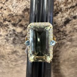14k Prasiolite Stone Ring Size 7.5