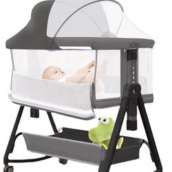 Baby Bassinet Bedside Sleeper for Baby, 7 Height Adjustment Bedside Bassinet for Newborn, Sturdy Bassinets Co-Sleeper with Wheels and Soft Mattress