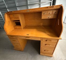 Solid Oak Roll Top Desk