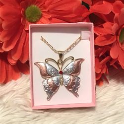 Gorgeous Laminated Gold / Gold Plated  Butterfly Charm Necklace $18