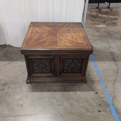 Traditional Brown Wood End Table with Carved Panels
