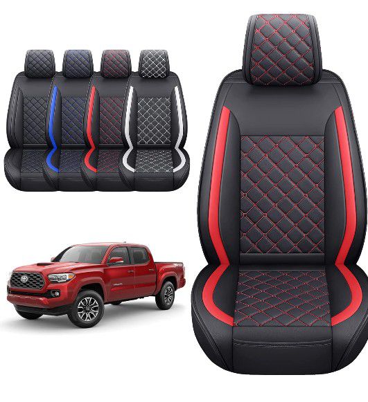 Tomatoman Tacoma Seat Covers Customized for 2005-2024 Sport Extended SR V6 Pickup TRD, Waterproof Faux Leather Car Cushions(2 PCS Front, Black-Red) 

