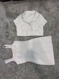 Thirty/Thirty L.A. Cream Tweed 2-Piece Mini Dress and Cropped Jacket Set (Small)