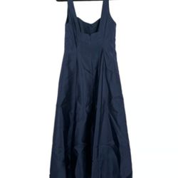 Alfred Sung dress D826 Square Neck Satin A-Line Gown blue size 12