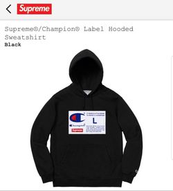 Supreme Champion Label Hoodie Sweatshirt Large Black for Sale in