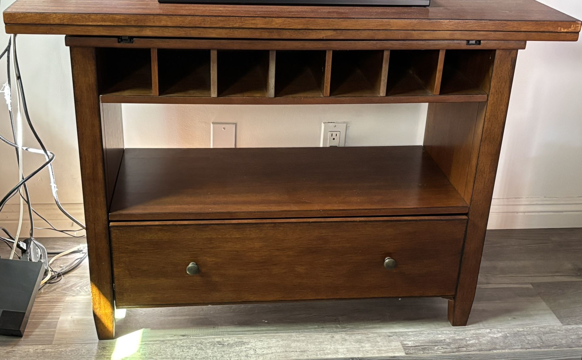 Cherry Wood Fold-Out Table w/Storage
