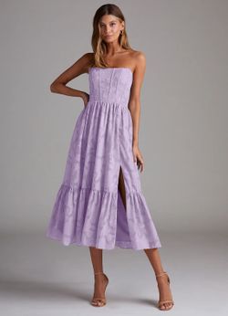 Lilac Strapless Floral Midi Dress