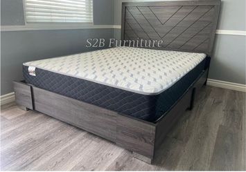Queen Grey Alpine Platform Bed With Ortho Mattress Included