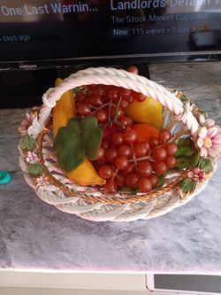 Ceramic Fruit Basket with Floral Detail