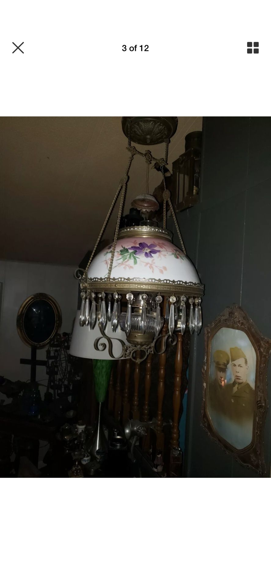 Antique Bradley & Hubbard Hanging Library Oil Kerosene Lamp