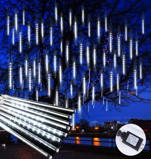 32Ft Christmas Lights Outdoor, 16 Inch 10 Tube Meteor Shower Lights Outdoor, 360 LED Icicle Light,Hanging Falling Rain Light for Tree Outside Holiday 