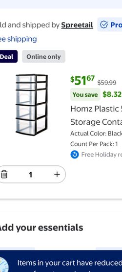 Plastic 5 Drawer Home Storage Container Tower