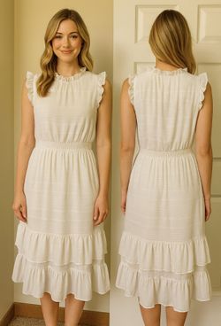 Avec Les Filles white tiered dress women’s size M 6 