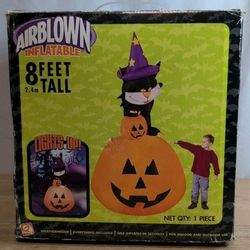 RARE Gemmy 2006 Airblown Inflatable 8ft Halloween Witch Cat Jack-O-Lantern WORKS