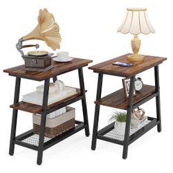 Set of 2 end table 3-Tier End Side Table for Living Room Bedroom Hallway