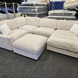 5 Pcs Sectional Corduroy Fabric Beige $1199 FREE LOCAL DELIVERY