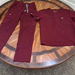 Mens Fig Scrub Top + Pants Burgundy 