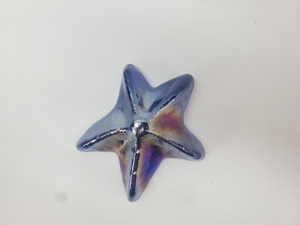 Robert Held Cobalt Blue Carnival Glass Iridescent Starfish Paperweight ...