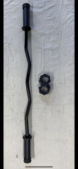 Olympic EZ Curl Barbell Bar, 48-inch Curling Bar, Fits 2-inch Weight Plates, Strength Training Bar for Weightlifting with 2 Spring Collars (350LBS We 