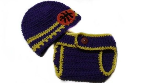 Custom Personalized Baby Unisex CA Los Angeles Lakers Basketball Sports Fan Photo Prop Diaper Cover and Beanie Hat Set