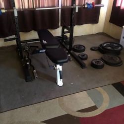 Weight Bench With Weights And Punching Bag