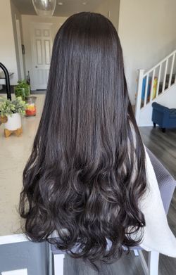 Curly Ends Off Black Dark U Shaped Synthethic Hair Extensions, Heat Resistance AT29-2
