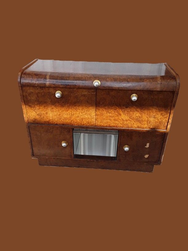 Antique Art Deco Cocktail Cabinet Waterfall Shape