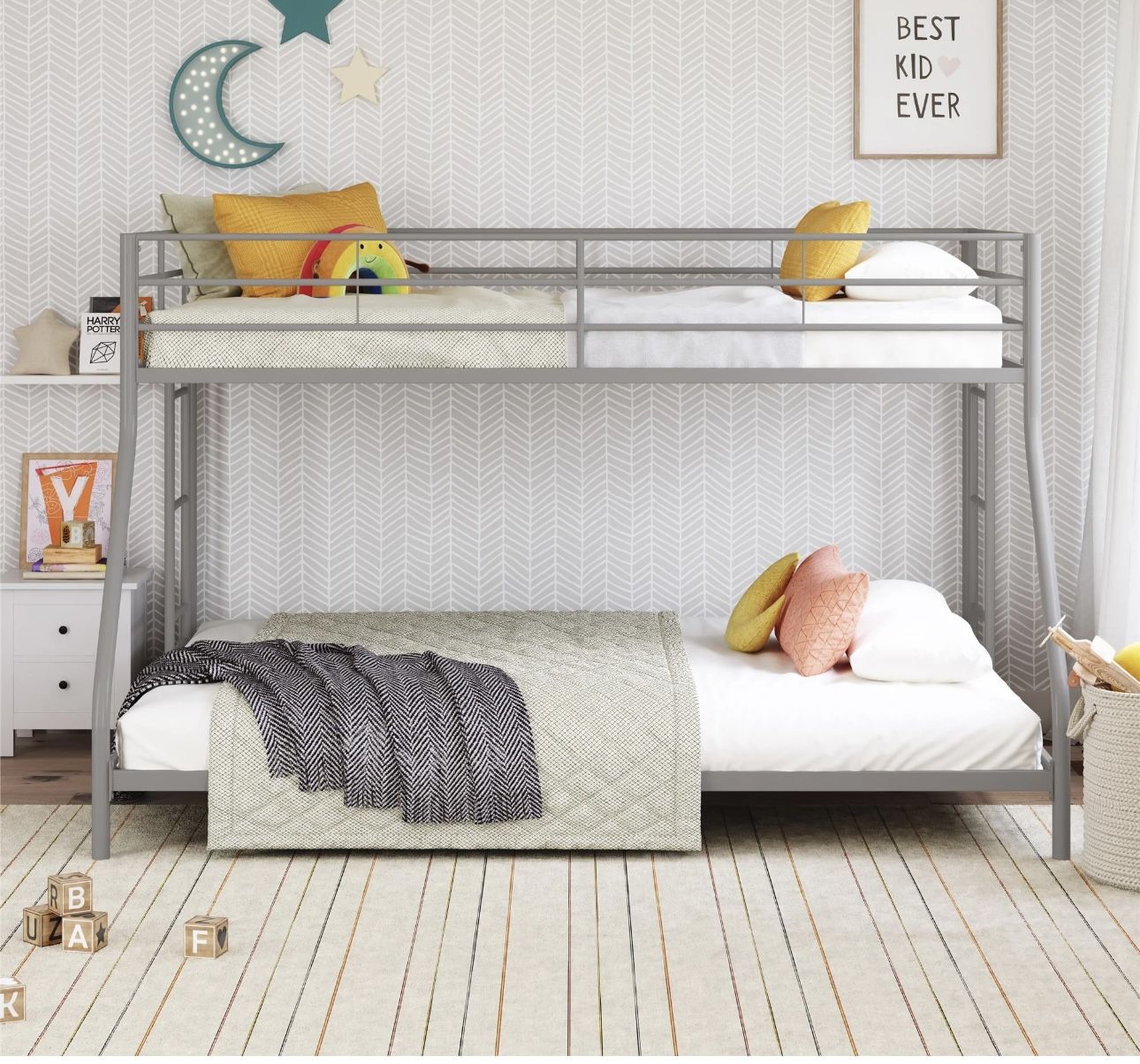 Mainstays Small Space Junior Twin over Full Low Profile Metal Bunk Bed. Black Brand New In Box